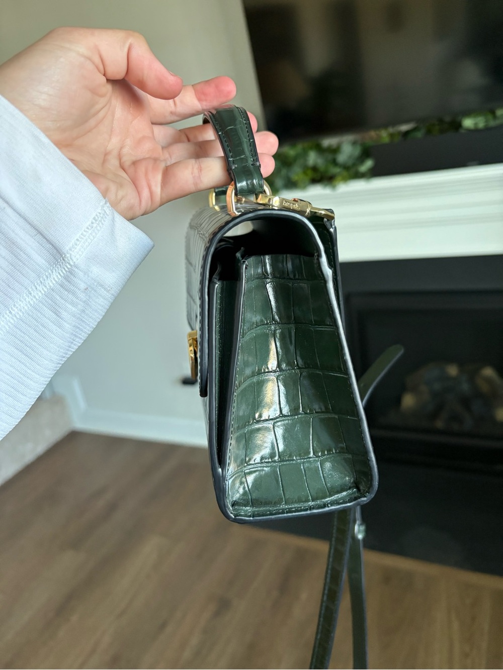 Kate spade Croc-Embossed Top Handle Bag in Dark Green - Picture 5 of 7
